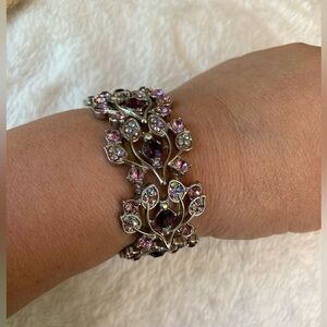 Purple‎ Flowers Rhinestones Stretch Bracelet